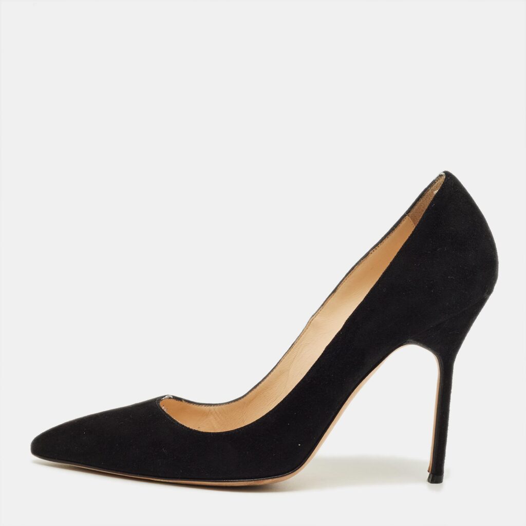 Manolo Blahnik Black Suede BB Pointed Toe Pumps Size 38