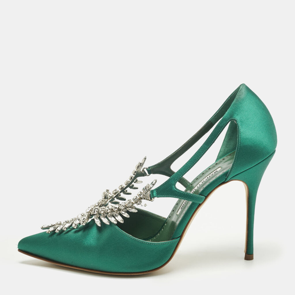 Manolo Blahnik Green Satin Lala Pumps Size 40