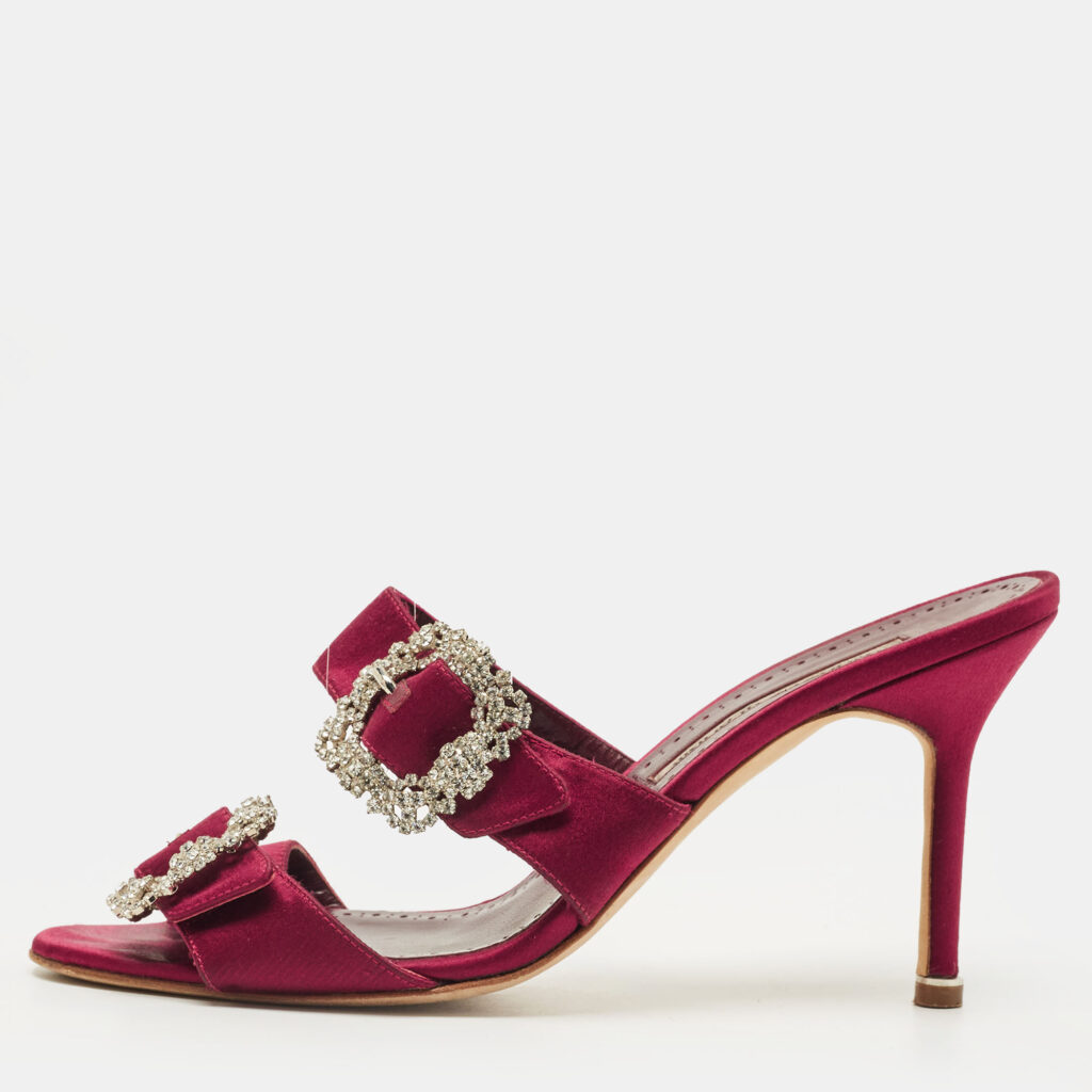 Manolo Blahnik Gable Size 39 Burgundy Satin Slide Sandals