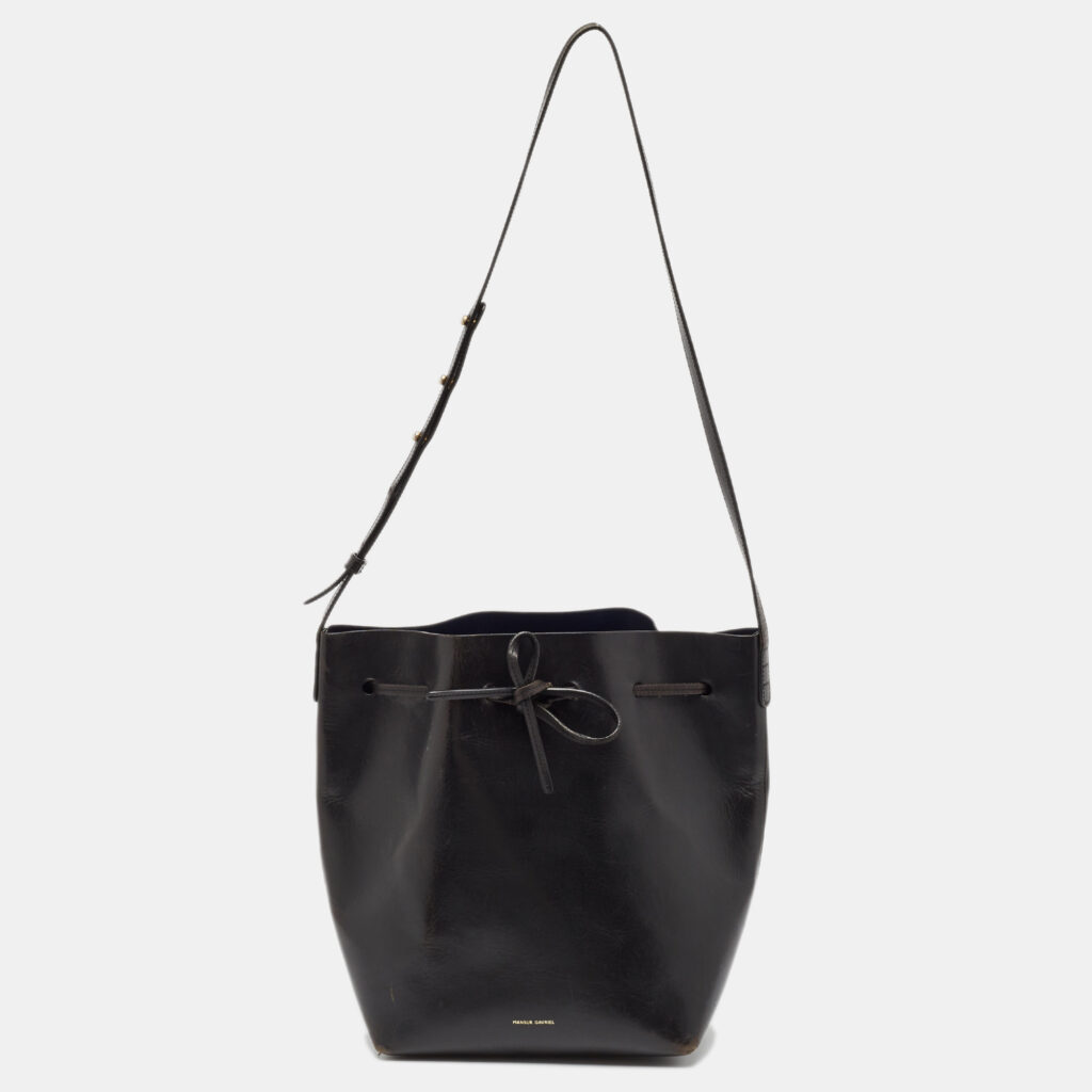 Mansur Gavriel Black Glossy Leather Drawstring Bucket Bag Mansur Gavriel Black Glossy Leather Drawstring Bucket Bag