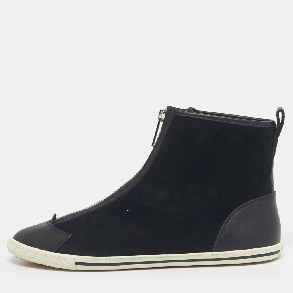 Marc by Marc Jacobs Black Leather and Suede Zip Front High Top Sneakers Size 37