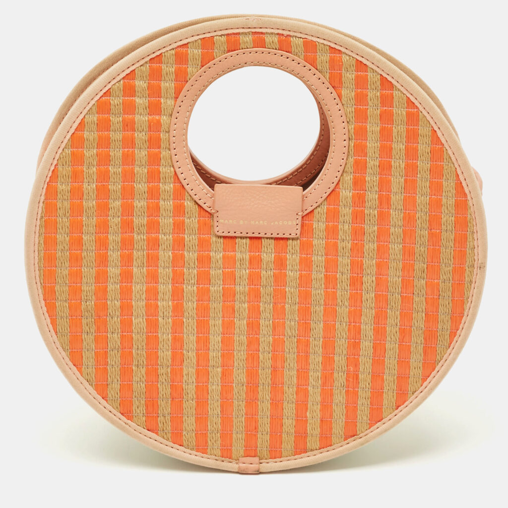 Marc by Marc Jacobs Orange/Beige Stripe Straw and Fabric Isle De Sea Bag