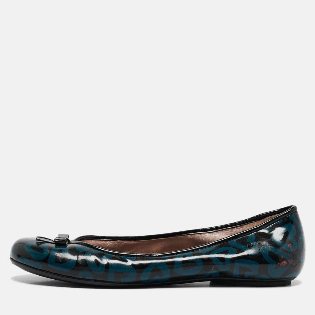 Marc by Marc Jacobs Blue/Black Heart Patent Leather Bow Ballet Flats Size 36 Marc by Marc Jacobs Blue/Black Heart Patent Leather Bow Ballet Flats Size 36