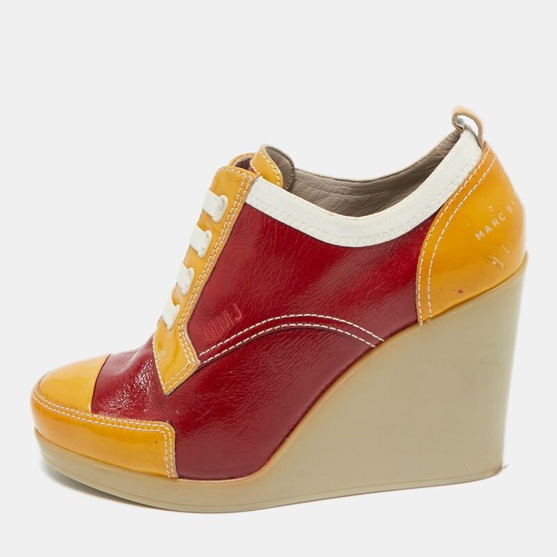 Marc by Marc Jacobs Multicolor Leather and Suede Lace Up Wedge Sneakers Size 37