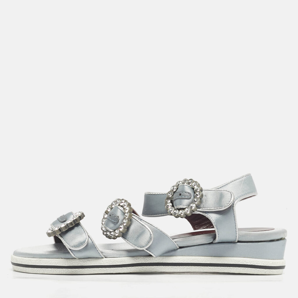 Marc by Marc Jacobs Grey Satin Crystal Embellished Ankle Strap Sandals Size 36.5 Marc by Marc Jacobs Grey Satin Crystal Embellished Ankle Strap Sandals Size 36.5