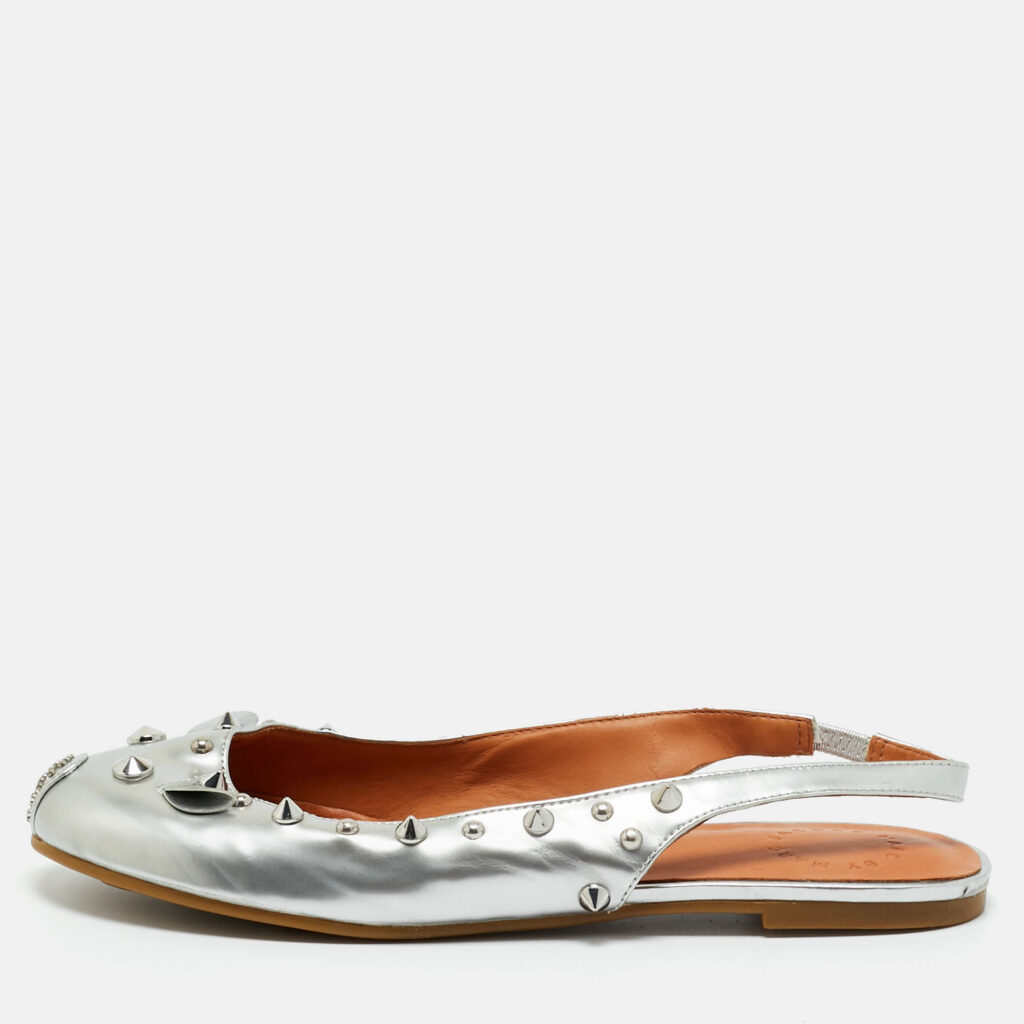 luxury-women-marc-by-marc-jacobs-used-shoes-p1220495-010.jpg Marc by Marc Jacobs Silver Leather Mouse Slingback Flat Sandals Size 37