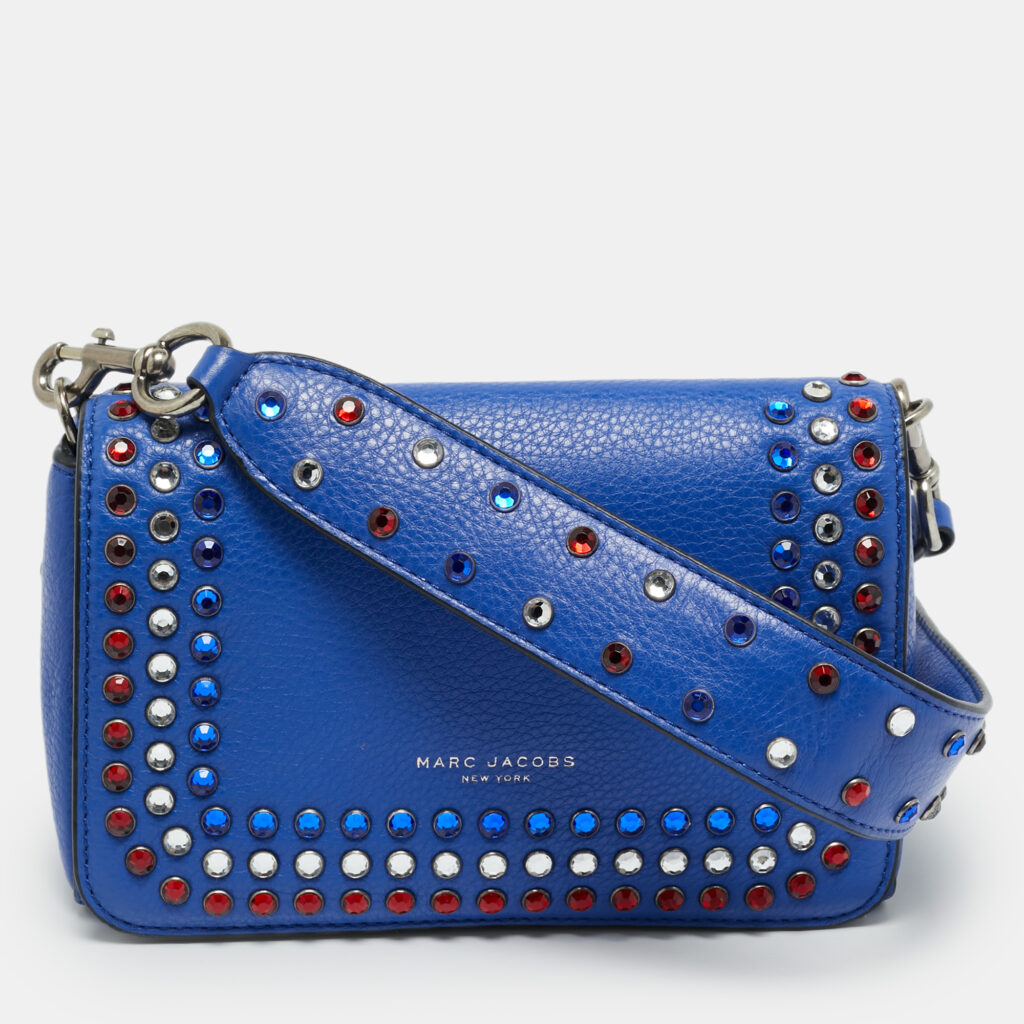 Marc Jacobs Crystals Embellished Flap Blue Leather Shoulder Bag Marc Jacobs Crystals Embellished Flap Blue Leather Shoulder Bag