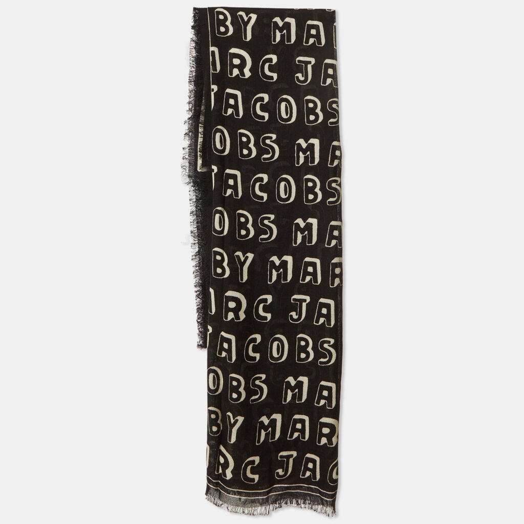 Marc Jacobs Black/White Print Logo Silk Scarf Marc Jacobs Black/White Print Logo Silk Scarf