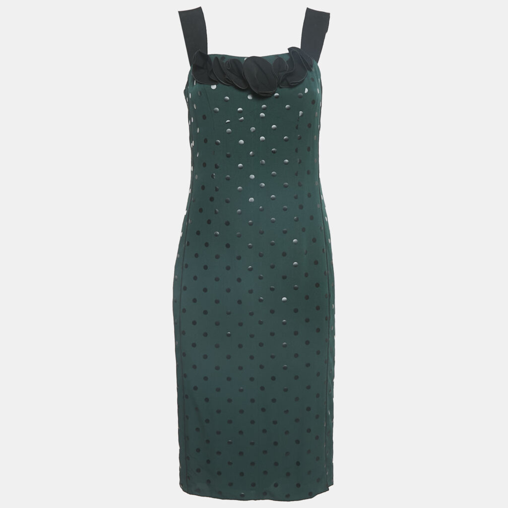 Marc Jacobs Green/Black Dot Print Crepe Ruffled Sleeveless Dress S Marc Jacobs Green/Black Dot Print Crepe Ruffled Sleeveless Dress S