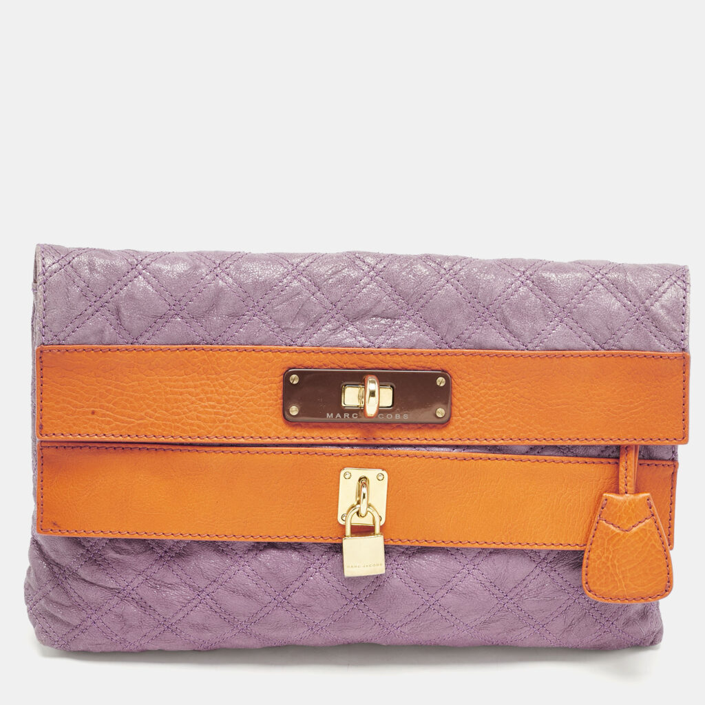 Marc Jacobs Purple/Orange Quilted Leather Oversized Clutch Marc Jacobs Purple/Orange Quilted Leather Oversized Clutch