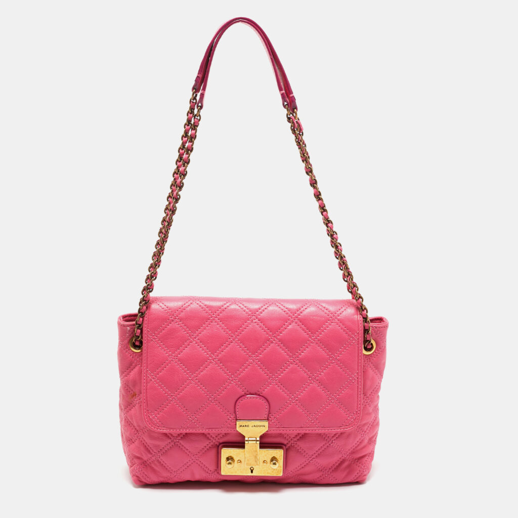 Marc Jacobs Pink Quilted Leather Baroque Flap Shoulder Bag Marc Jacobs Pink Quilted Leather Baroque Flap Shoulder Bag