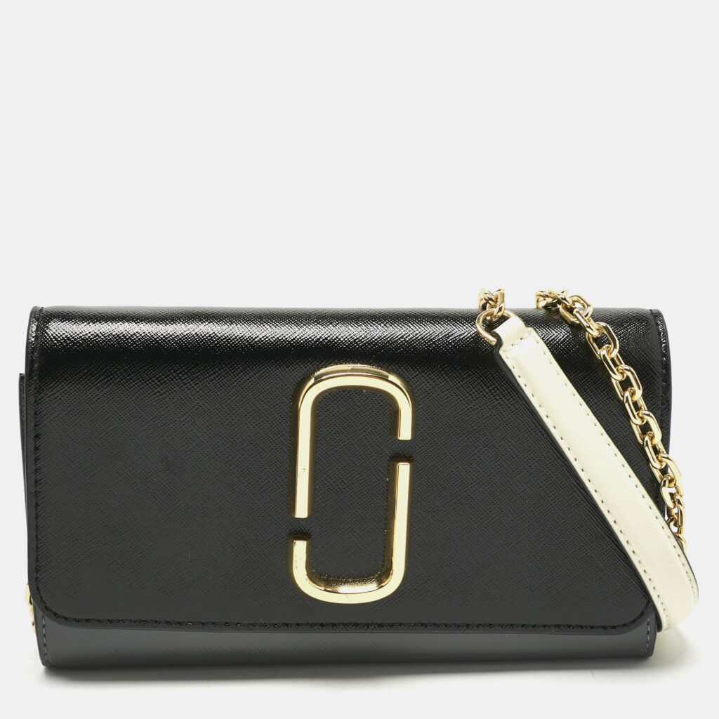 Marc Jacobs Black/Grey Glossy Leather Snapshot Wallet On Chain Marc Jacobs Black/Grey Glossy Leather Snapshot Wallet On Chain