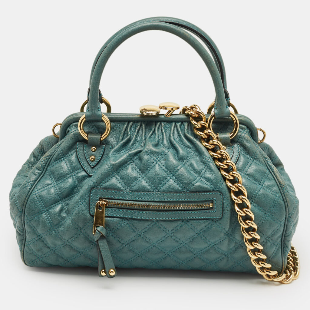luxury-women-marc-jacobs-used-handbags-p1236643-001.jpg Marc Jacobs Gren Quilted Leather Stam Satchel