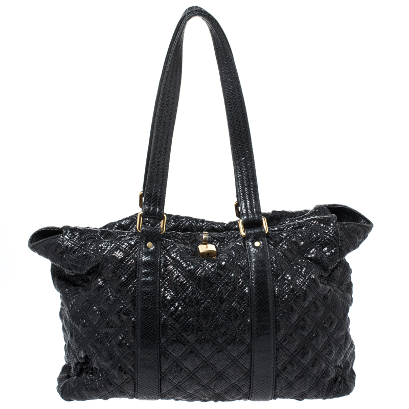 Marc Jacobs Black Quilted Snakeskin Embossed Leather Tote Marc Jacobs Black Quilted Snakeskin Embossed Leather Tote