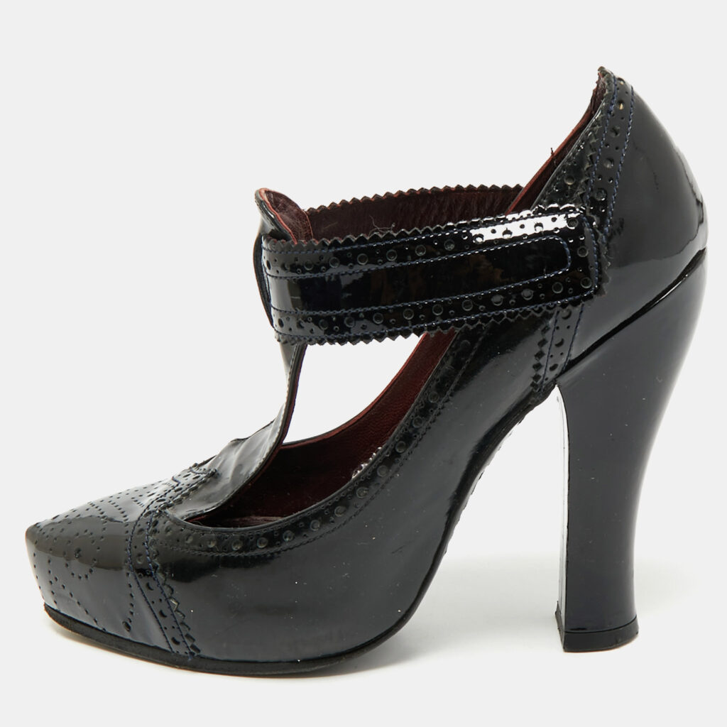 Marc Jacobs Burgundy/Black Patent Leather Mary Jane Pumps Size 37