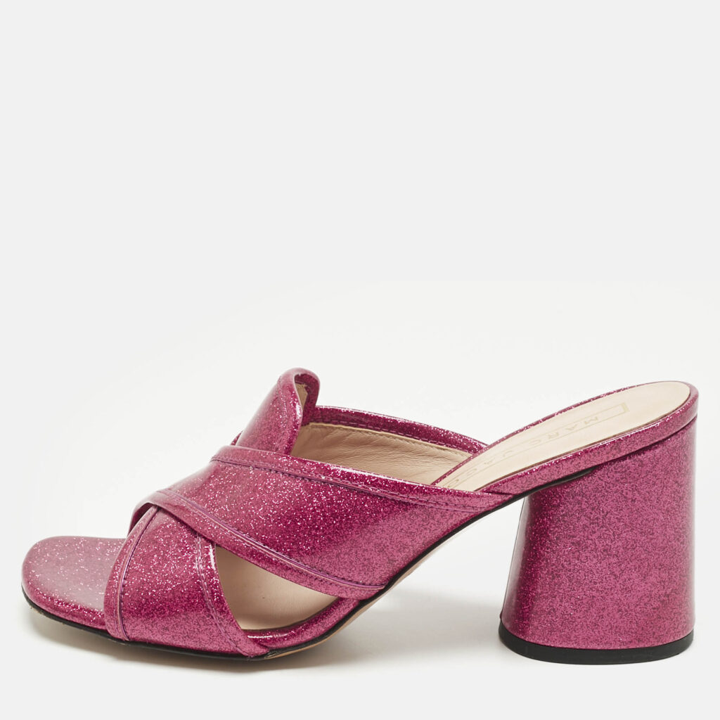 Marc Jacobs Pink Glitter Patent Leather Aurora Heel Mules Size 36