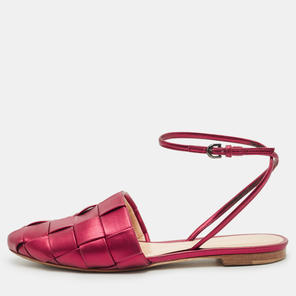 Marco de vincenzo Red Leather Ankle Strap Flats Size 38.5