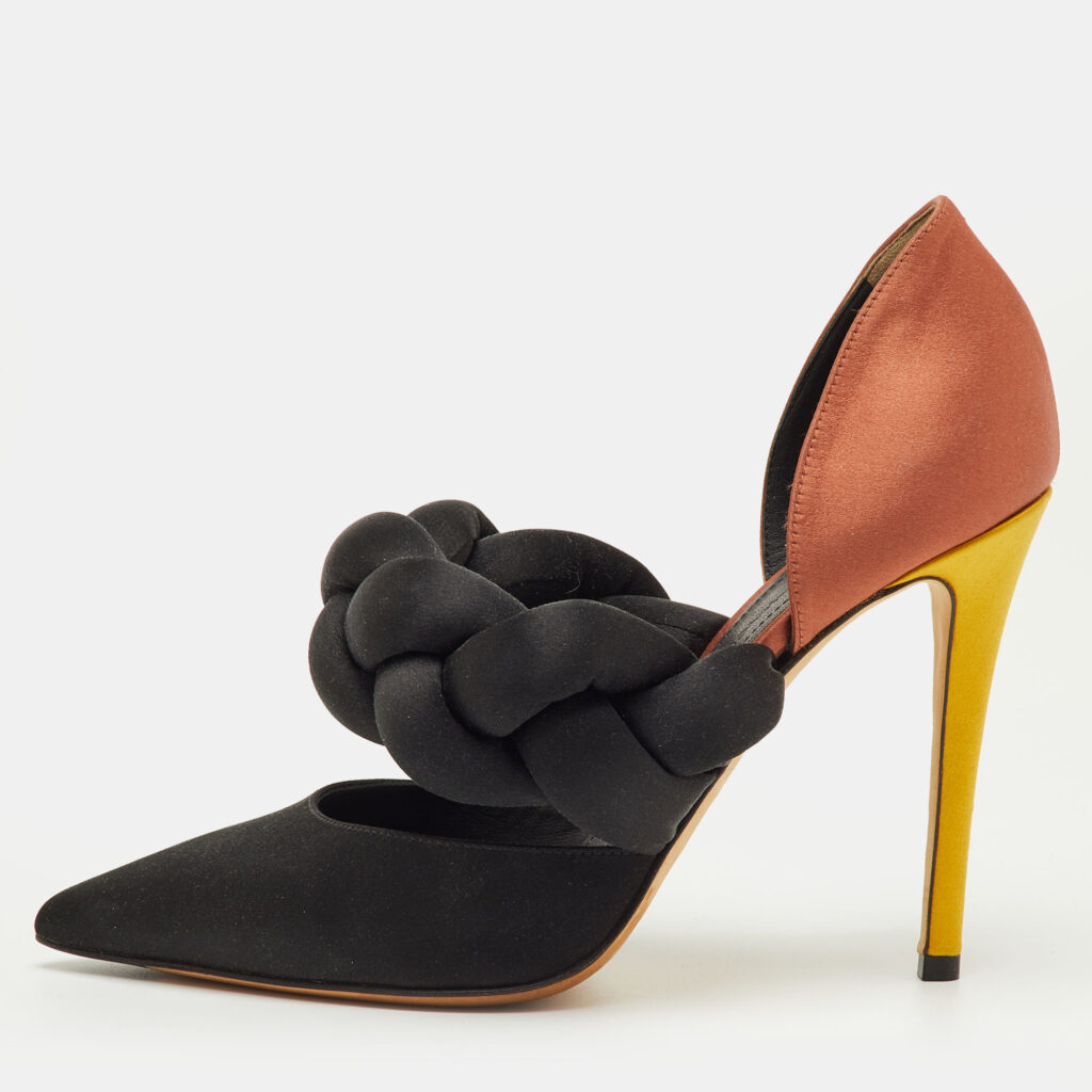 Marco de Vincenzo Black/Brown Satin Rope Pointed Toe Pumps Size 39