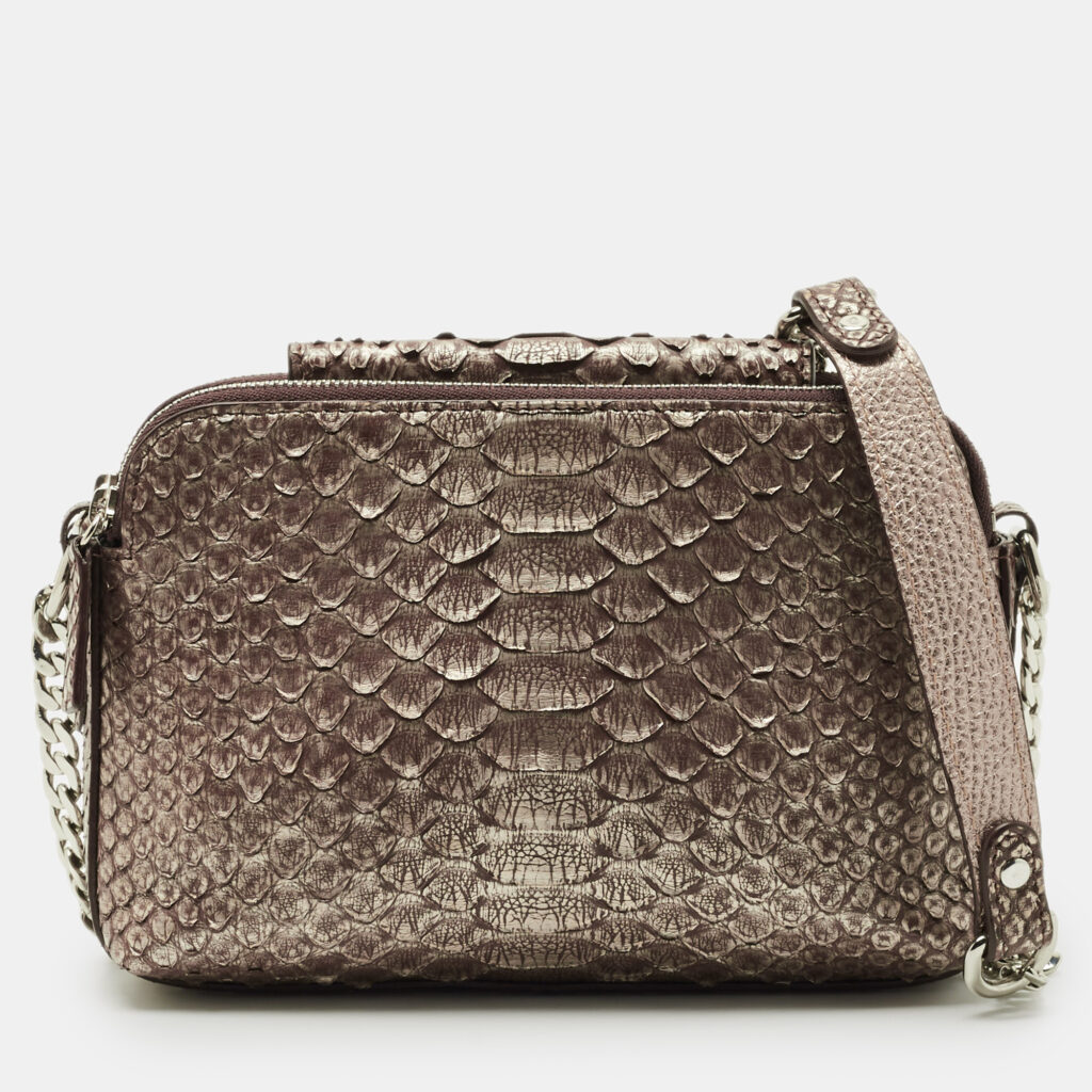 Maria Oliver Brown Python Double Zip Crossbody Bag Maria Oliver Brown Python Double Zip Crossbody Bag