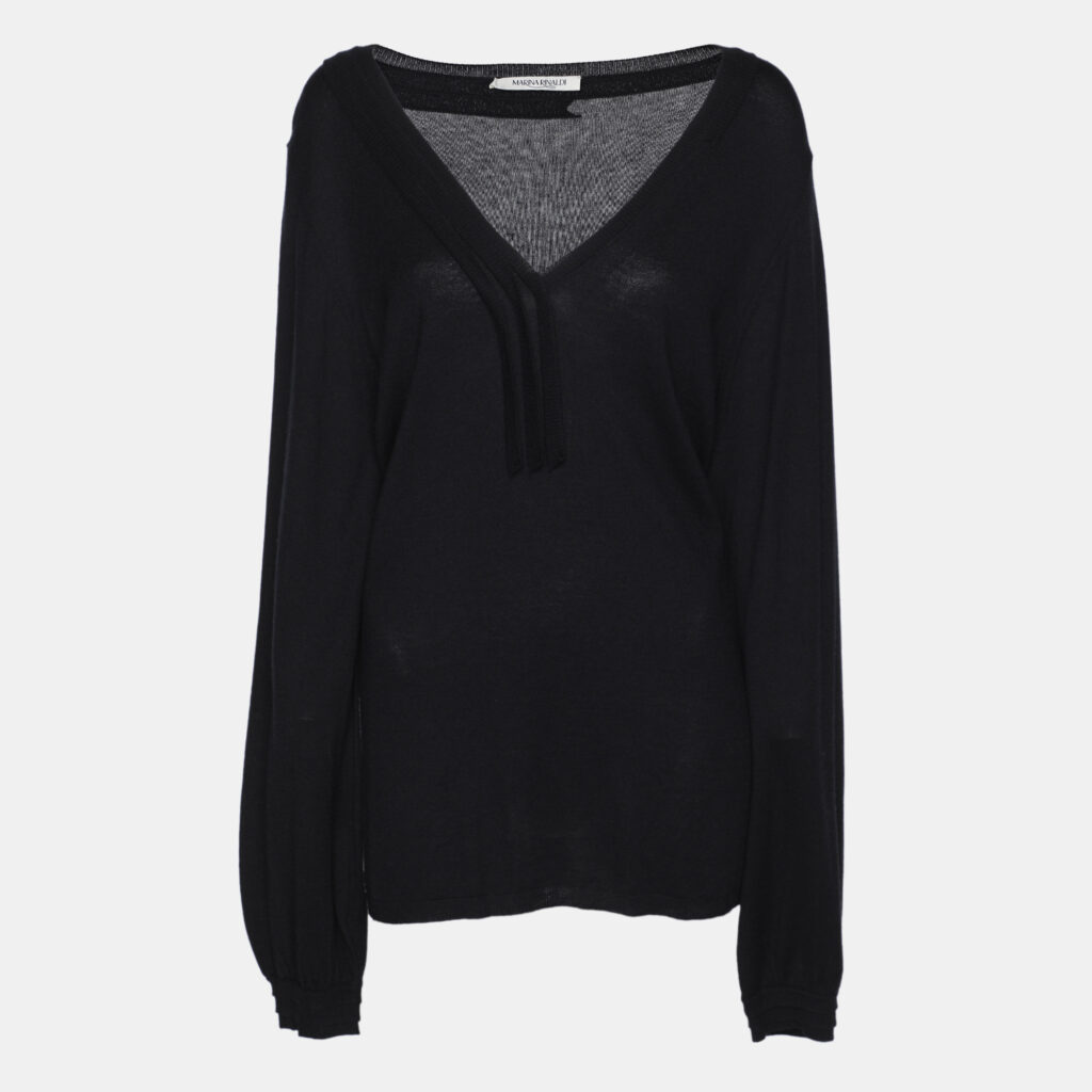 Marina Rinaldi Navy Blue Silk Knit Full Sleeve Sweater L Marina Rinaldi Navy Blue Silk Knit Full Sleeve Sweater L