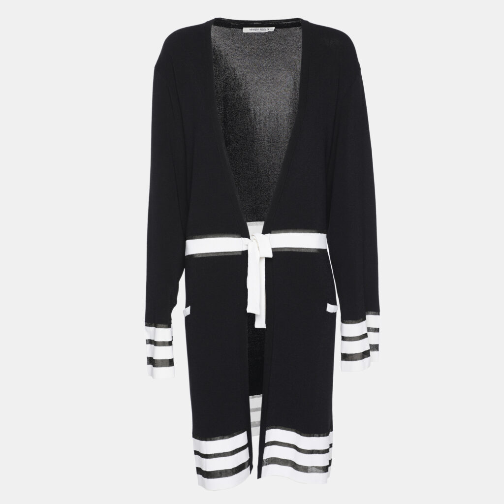 Marina Rinaldi Navy Blue/White Rib Knit Belted Cardigan L Marina Rinaldi Navy Blue/White Rib Knit Belted Cardigan L