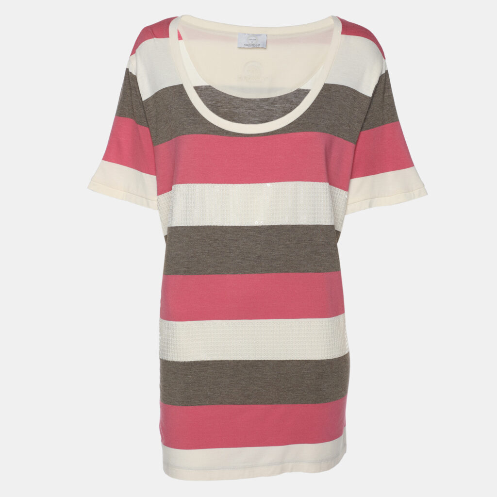 Voyage by Marina Rinaldi Muticolor Striped Cotton Sequin Tops L
