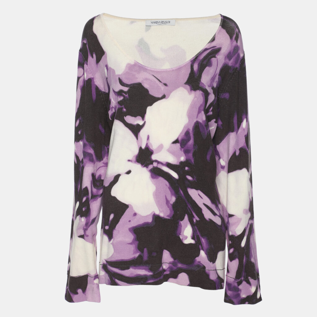 Marina Rinaldi Multicolor Printed Silk Sweater L Marina Rinaldi Multicolor Printed Silk Sweater L