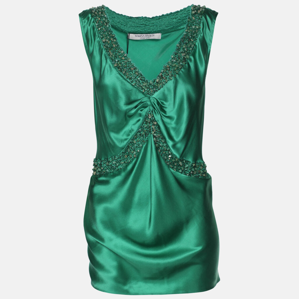 luxury-women-marina-rinaldi-new-clothes-p1183302-001.jpg Marina Rinaldi Green Silk Embellished Tops L