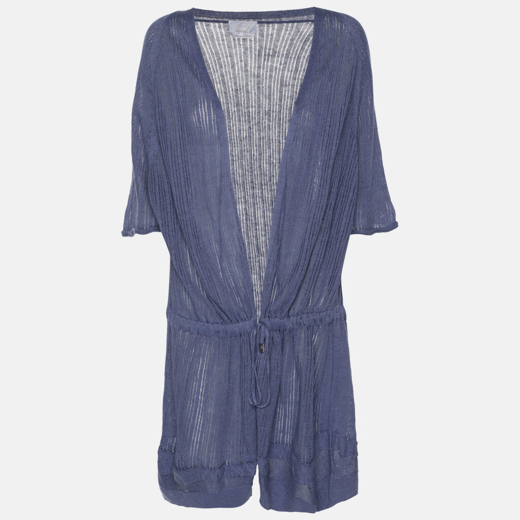 Voyage by Marina Rinaldi Blue Linen Knit Belted Cardigan L Voyage by Marina Rinaldi Blue Linen Knit Belted Cardigan L