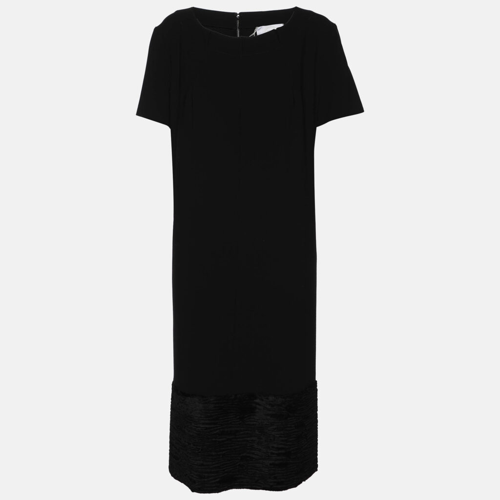 Voyage by Marina Rinaldi Black Crepe Pleated Neck Midi Dress L