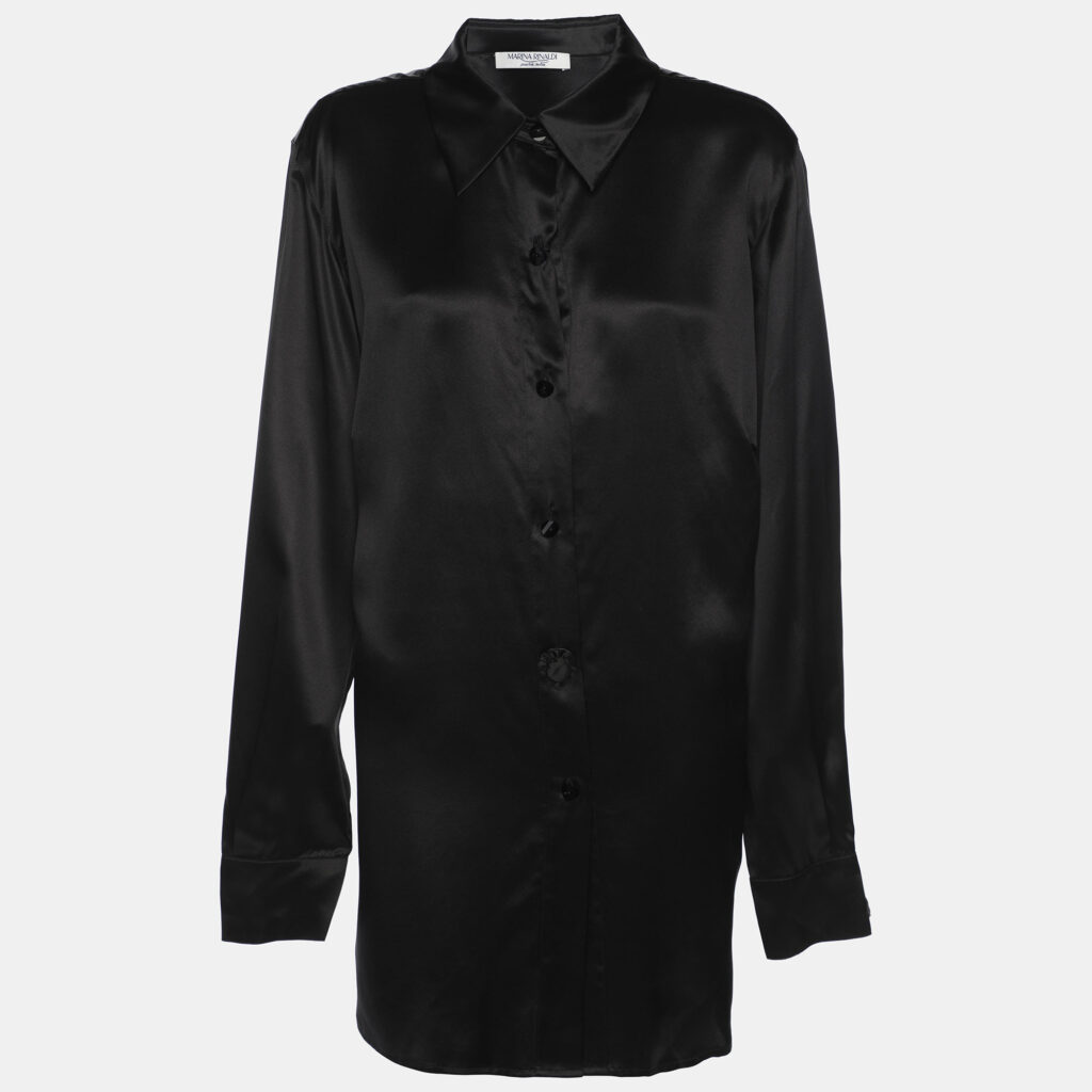 Marina Rinaldi Black Silk Long Sleeve Shirt L Marina Rinaldi Black Silk Long Sleeve Shirt L