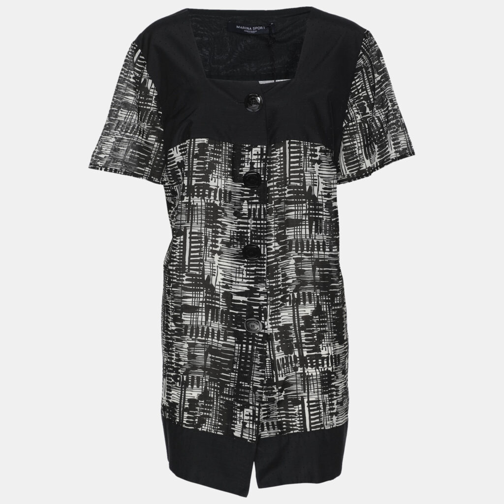 Marina Sport by Marina Rinaldi Black/White Chiffon Square Neck Tops L Marina Sport by Marina Rinaldi Black/White Chiffon Square Neck Tops L
