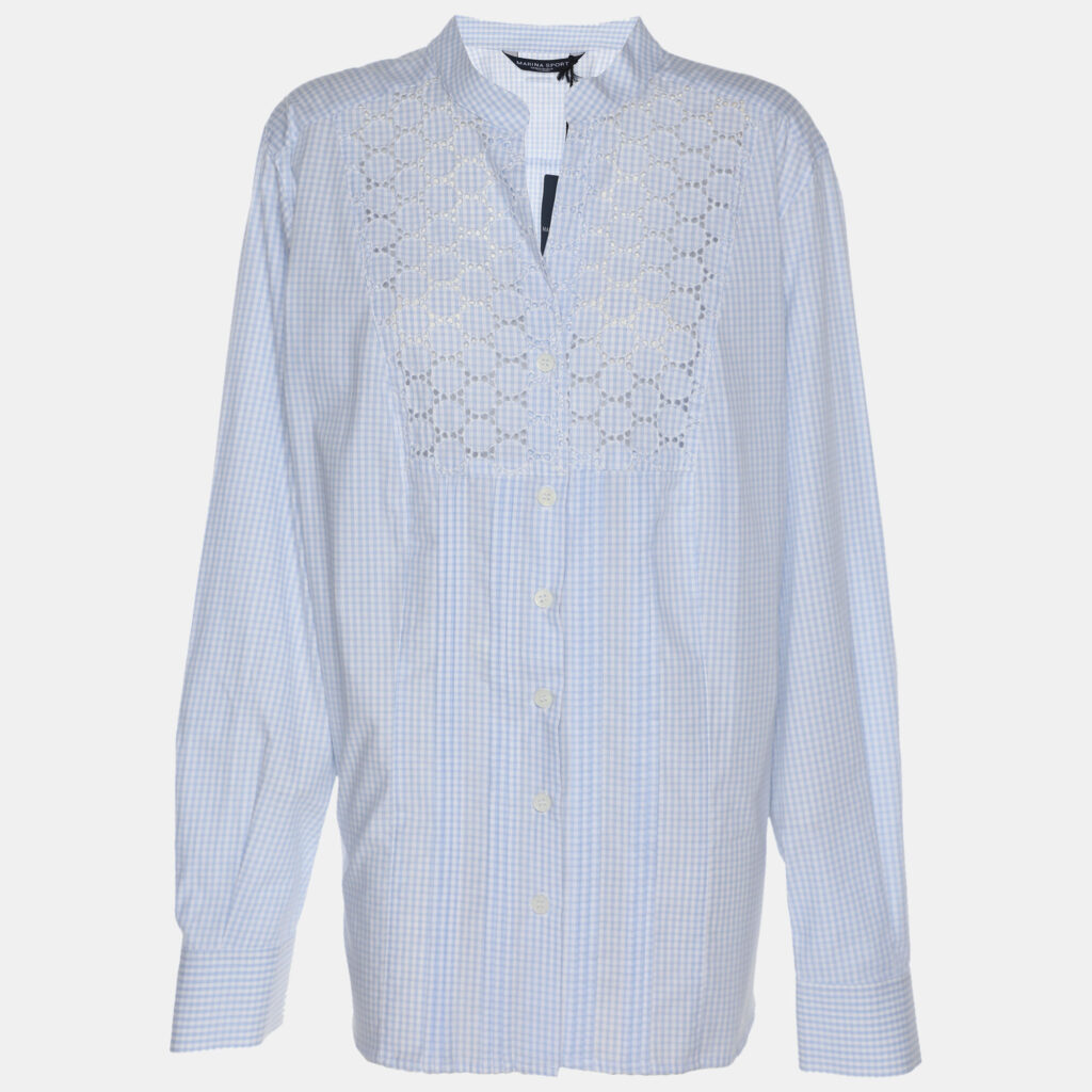 Marina Sport by Marina Rinaldi Light Blue Checkered Cotton Long Sleeve Shirt L Marina Sport by Marina Rinaldi Light Blue Checkered Cotton Long Sleeve Shirt L