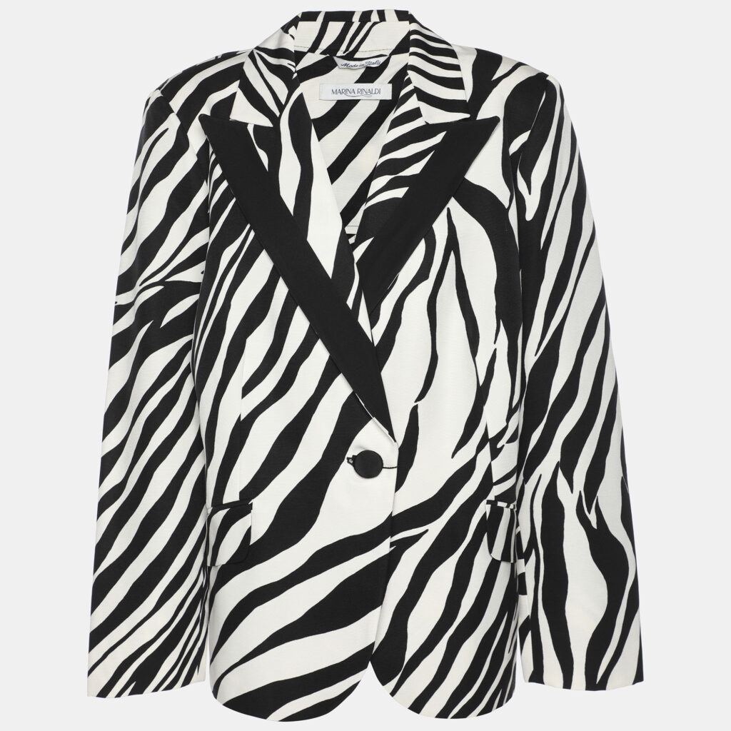 Marina Rinaldi Black/White Zebra Print Single Breasted Coat L Marina Rinaldi Black/White Zebra Print Single Breasted Coat L