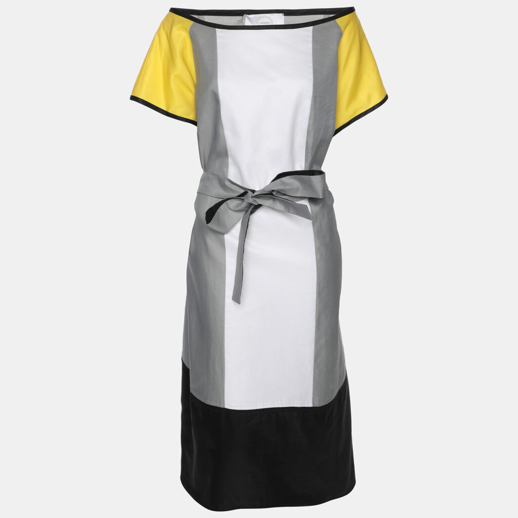Voyage by Marina Rinaldi Multicolor Cotton Patchwork Belted Dress L