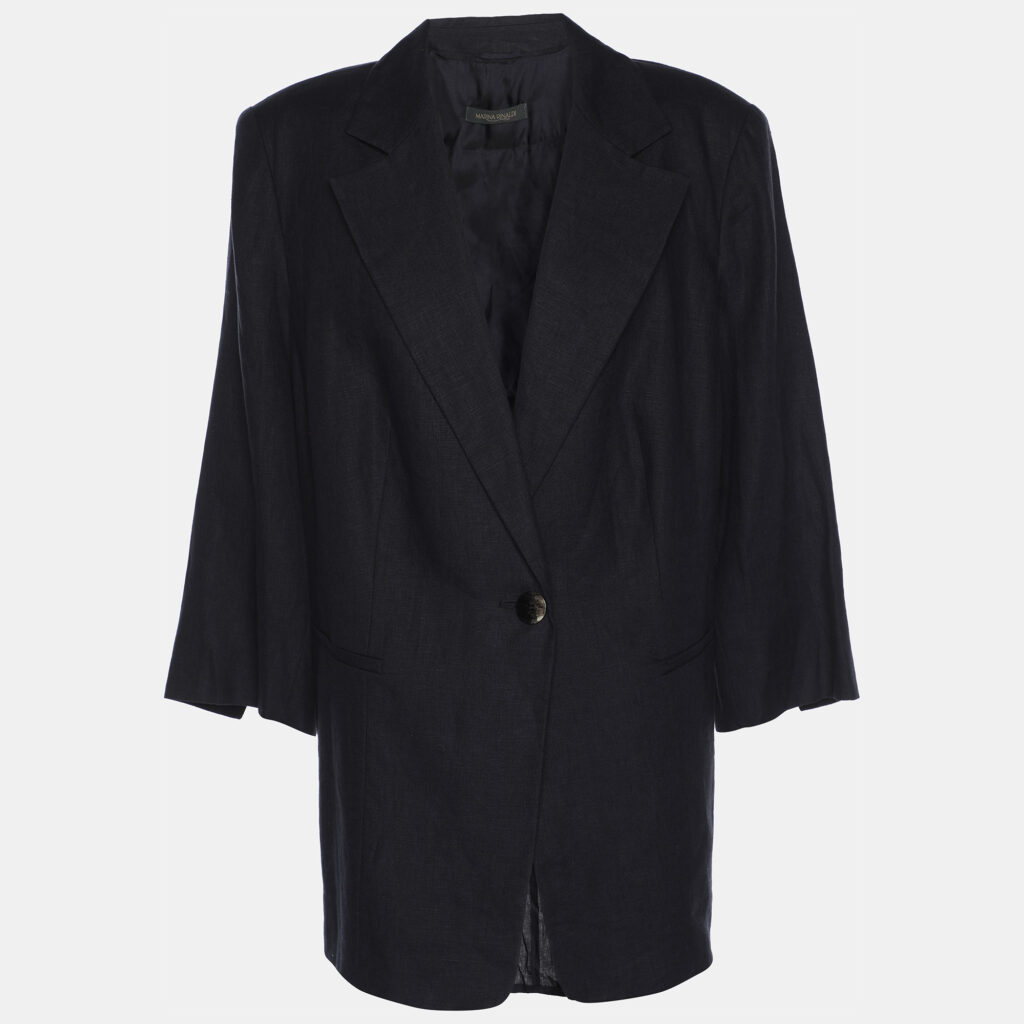 Marina Rinaldi Navy Blue Linen Single Breasted 3/4 Sleeve Blazer L