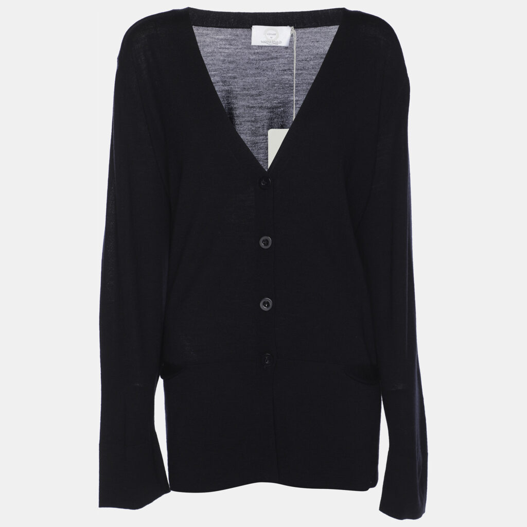 Marina Rinaldi Navy Blue Fleece Wool Knit Button Front Sweater L Marina Rinaldi Navy Blue Fleece Wool Knit Button Front Sweater L