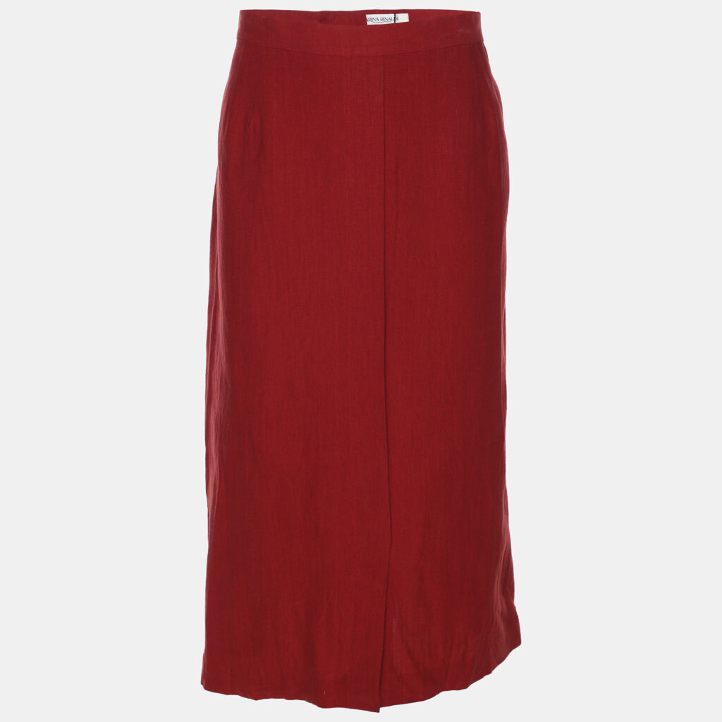 Marina Rinaldi Red Linen Straight Midi Skirt L Marina Rinaldi Red Linen Straight Midi Skirt L