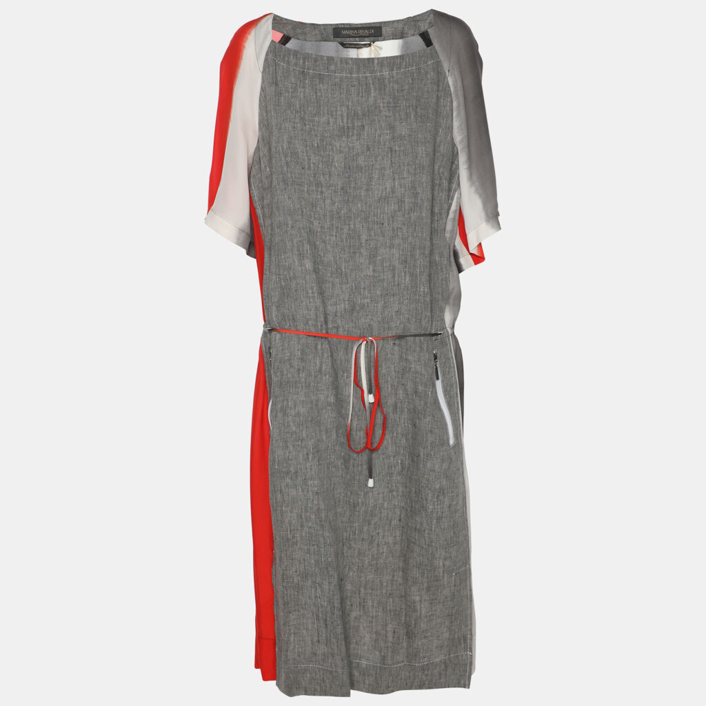 Marina Rinaldi Multicolor Silk Linen Drawstring Dress L