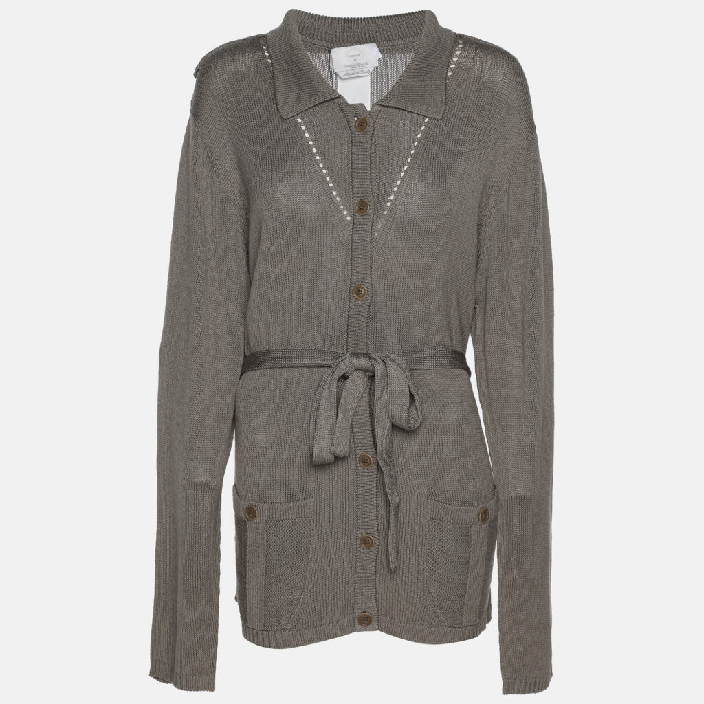 Marina Rinaldi Grey Rib Knit Button Front Sweater L