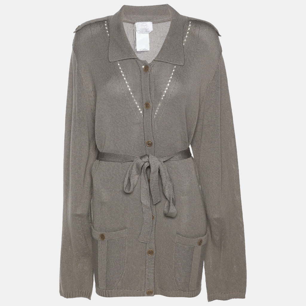 Voyage by Marina Rinaldi Grey Stretch Knit Belted Cardigan L