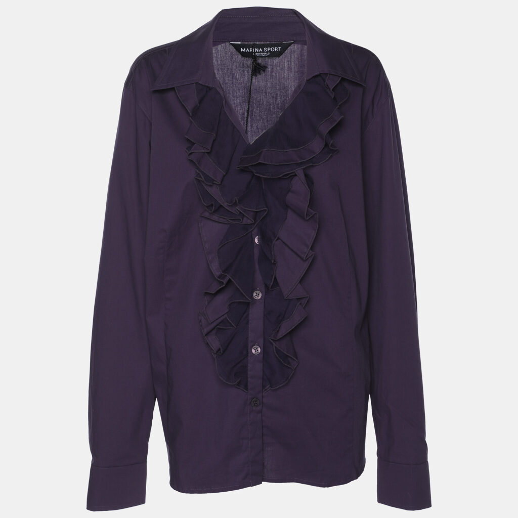 Marina Sport by Marina Rinaldi Stretch Cotton Ruffle Blouse L Marina Sport by Marina Rinaldi Stretch Cotton Ruffle Blouse L