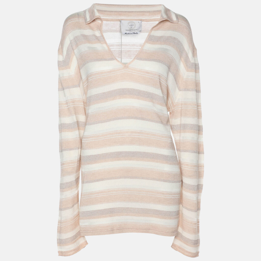 Voyage by Marina Rinaldi Peach/Metallic Stripe Stretch Knit Sweatshirt L Voyage by Marina Rinaldi Peach/Metallic Stripe Stretch Knit Sweatshirt L