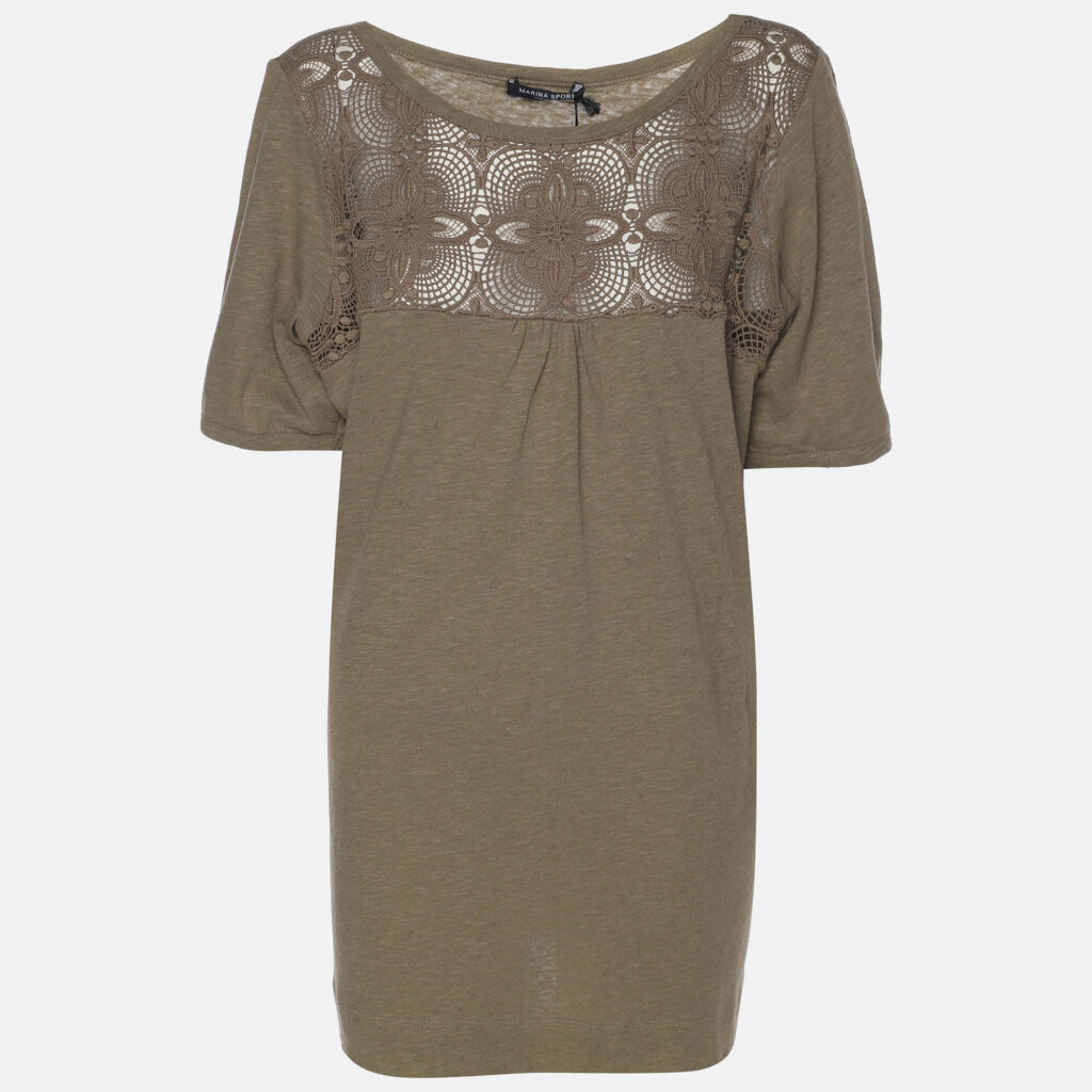 Marina Sport by Marina Rinaldi Khaki Jersey Knitted Embroidered Top L Marina Sport by Marina Rinaldi Khaki Jersey Knitted Embroidered Top L