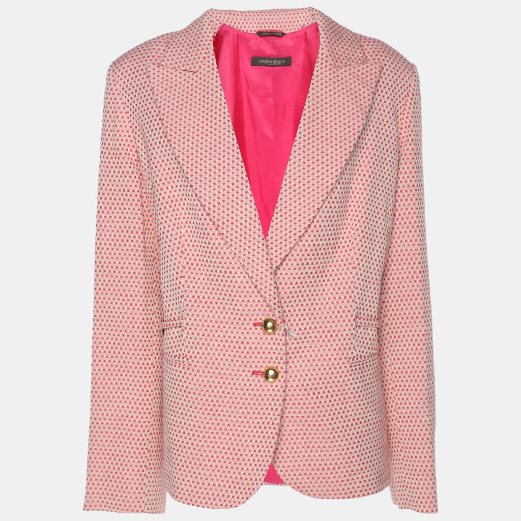 Marina Rinaldi Pink Jacquard Check Pattern Single Breasted Blazer L
