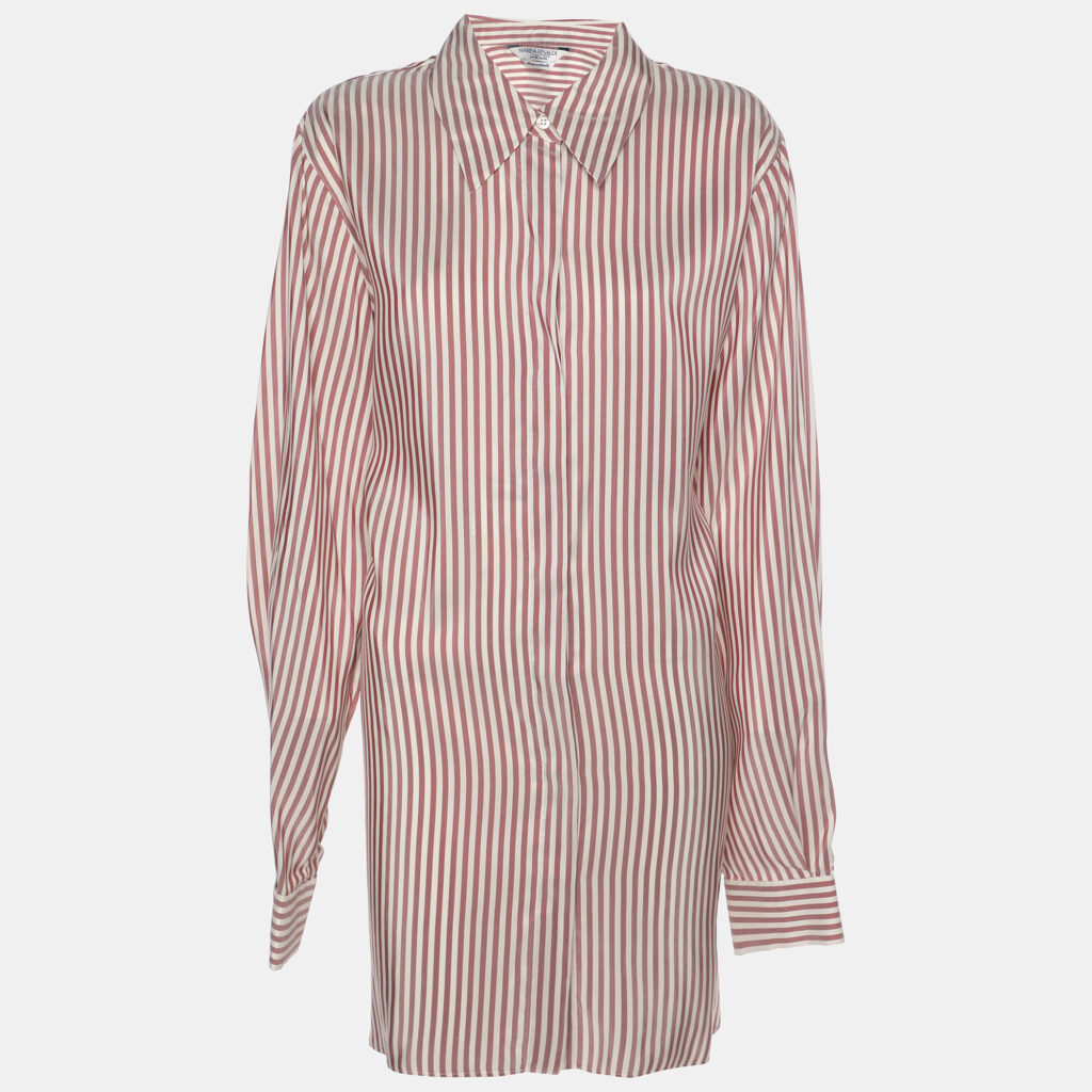 Marina Rinaldi Light Burgundy Stripe Silk Long Sleeve Shirt L