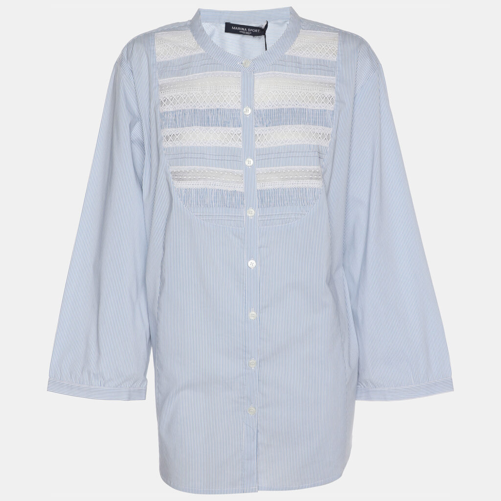 Marina Sport by Marina Rinaldi Pinstripe Lace Detail Long Sleeve Shirt L Marina Sport by Marina Rinaldi Pinstripe Lace Detail Long Sleeve Shirt L