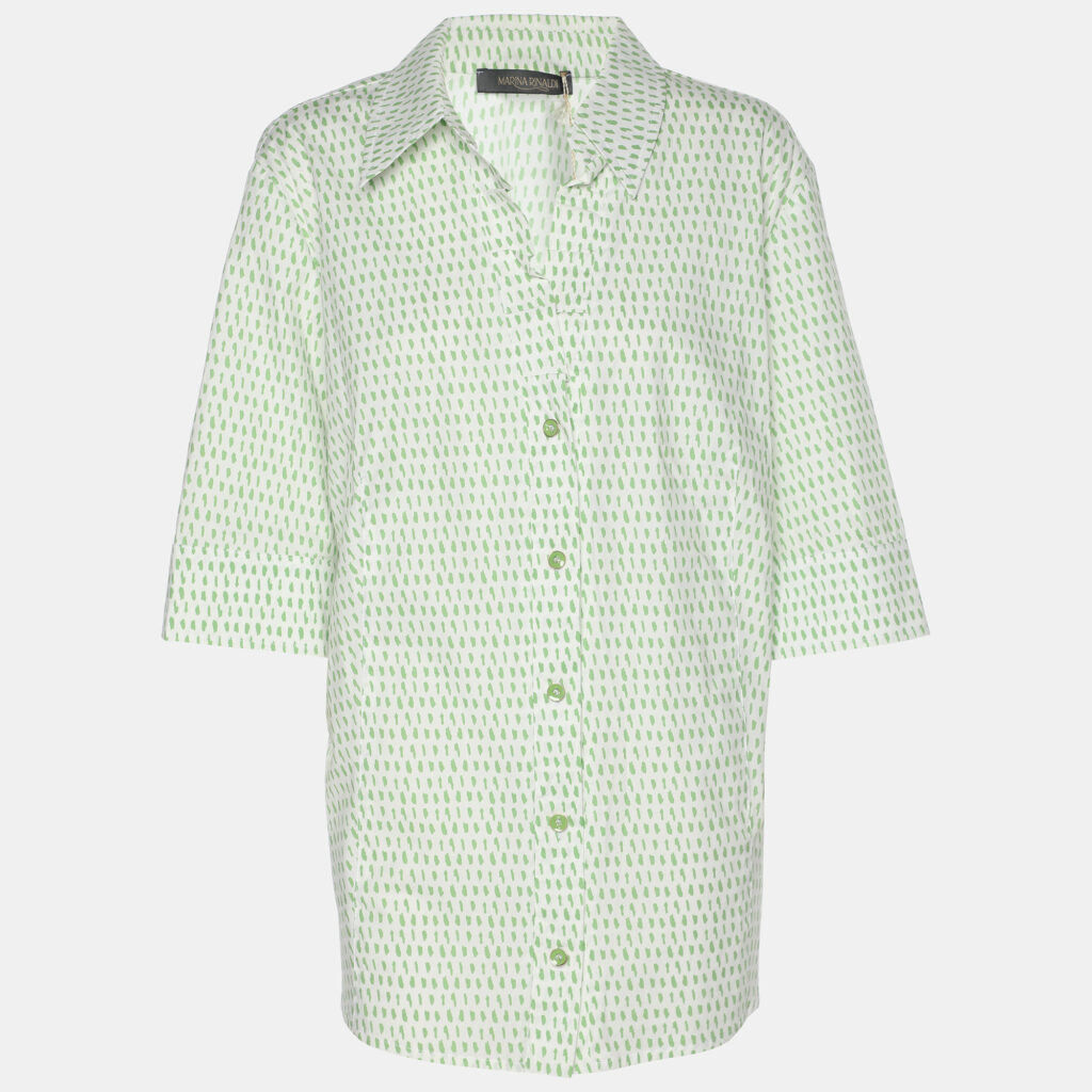 Marina Rinaldi Green Stretch Cotton Spot Print 3/4 Sleeve Shirt L Marina Rinaldi Green Stretch Cotton Spot Print 3/4 Sleeve Shirt L