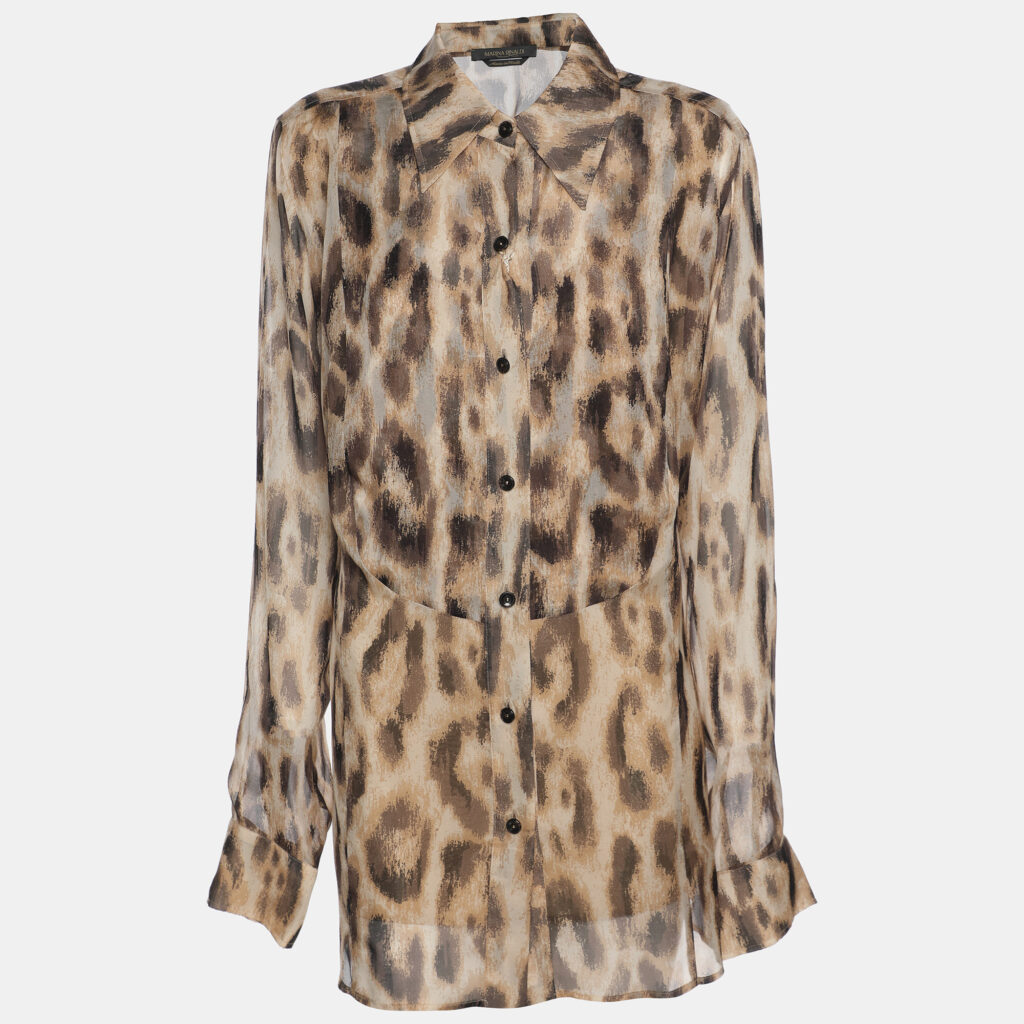 Marina Rinaldi Brown Printed Silk Shirt L