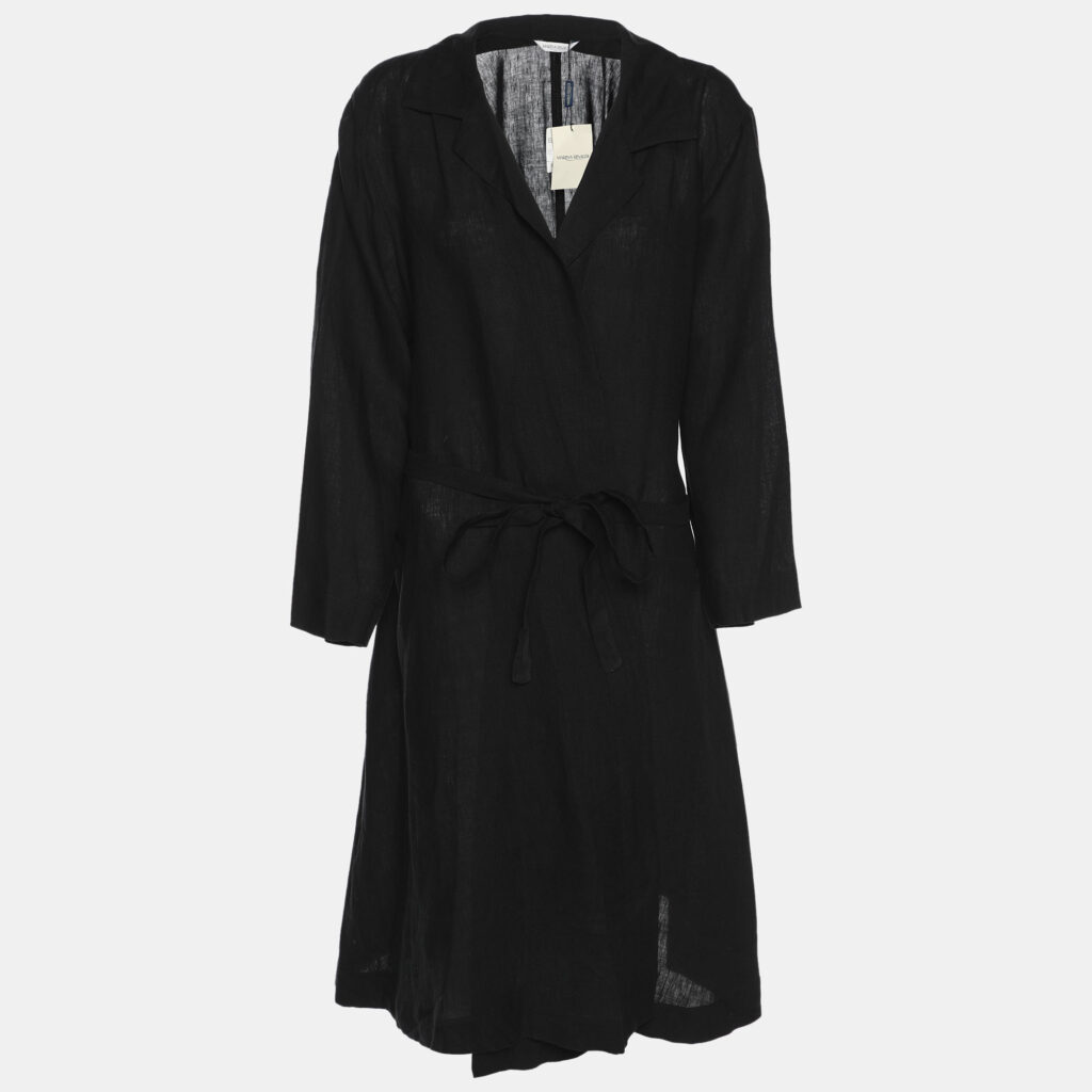 Marina Rinaldi Black Linen Belted Dress L